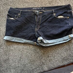 Ava & Viv Women's Rolled Cuff Dark Blue Jean Shorts